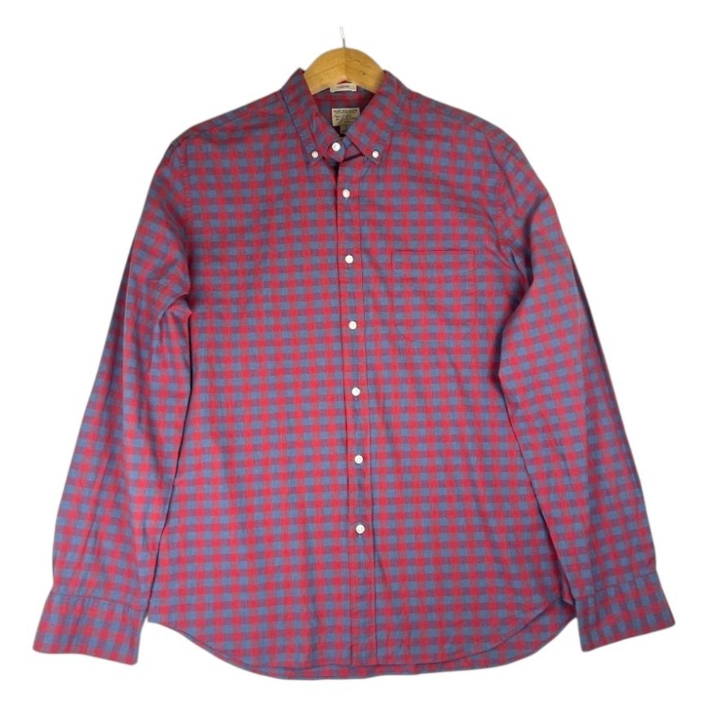 J.Crew Secret Wash Shirt Organic Cotton‎ Stretch Gingham Red Blue Classic Large